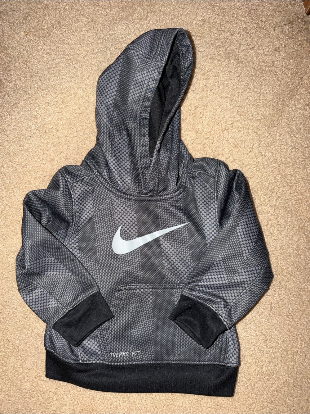 Nike Kids Black & Gray Patterned Swoosh Hoodie